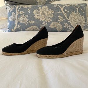 Castaner wedge heel black cotton pumps with square toe size 8